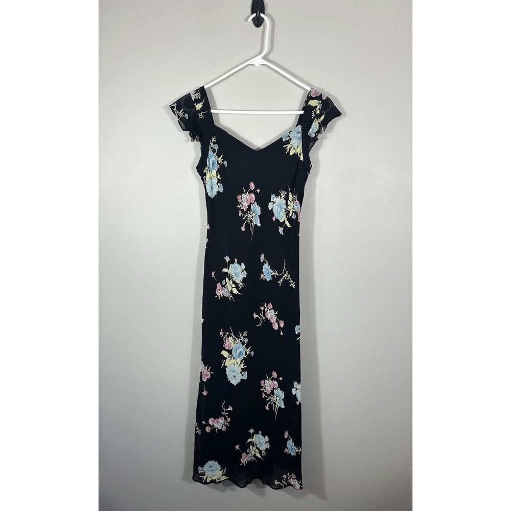 Vtg 90s Evan Picone Dress Womens 10‎ Petite Black Floral Whimsigoth Dark Fairy